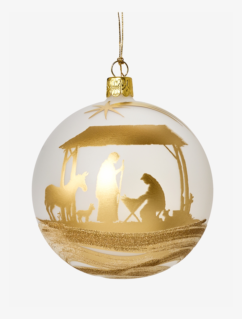 Glass Bauble Matt White With Nativity Motive, 10cm - Nativity Bauble, transparent png #8456469