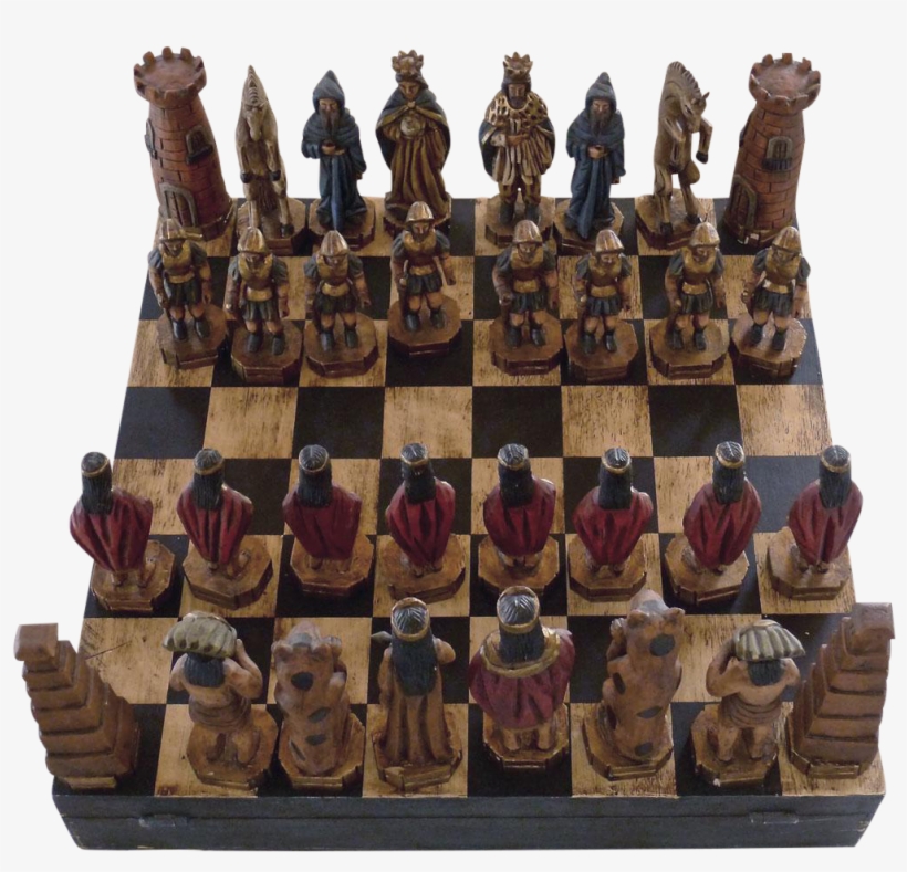 Vintage Mexican Hand Carved Boxed Chess Set - Chess, transparent png #8459827