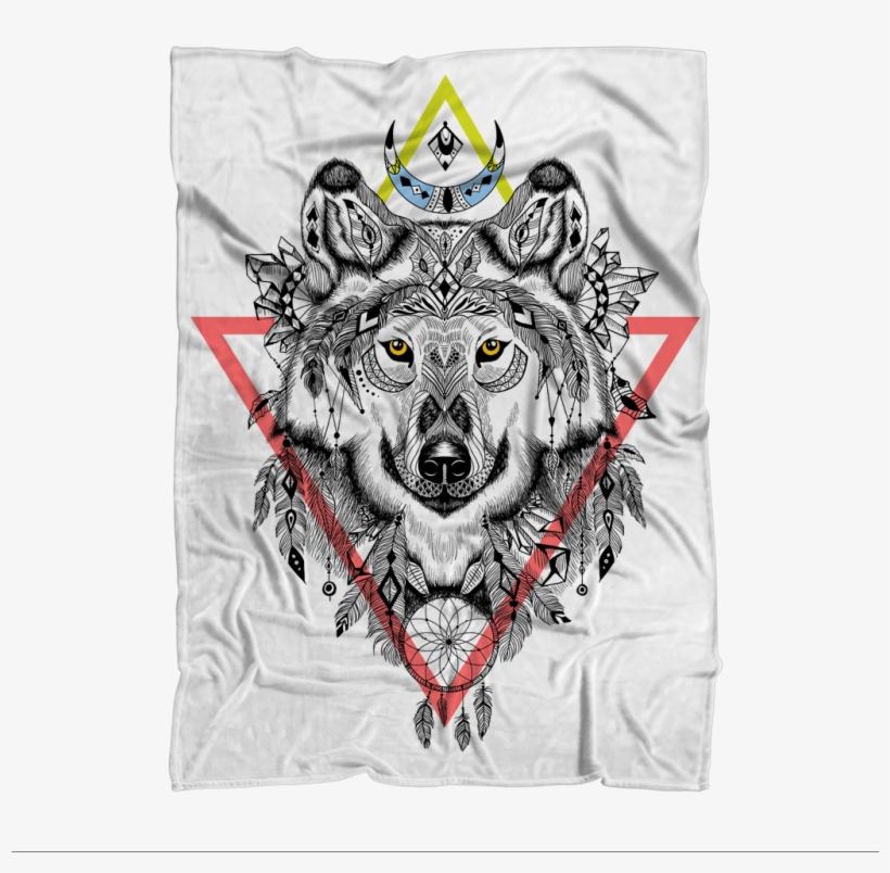 Tribal Wolf Sublimation Throw Blanket - Spiritual Animal Art Black And White, transparent png #8461658