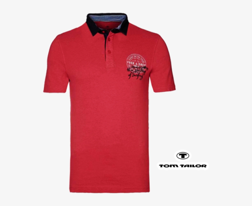 ~tom Tailor Red Polo Tshirt With Logo Print & Black - Collar T Shirt Logo, transparent png #8467169