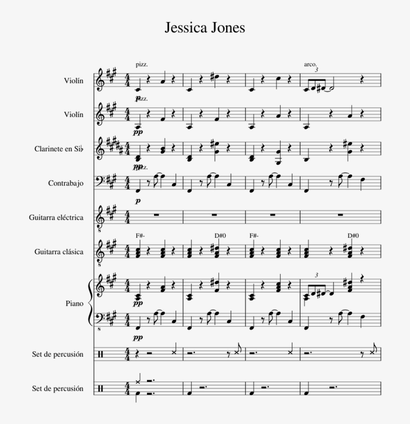 Jessica Jones Sheet Music For Clarinet, Piano, Strings, - Sheet Music, transparent png #8467830