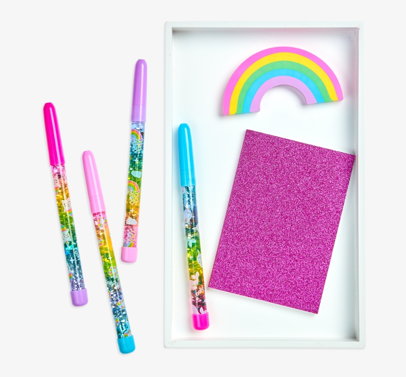 4 Rainbow Glitter Wand Ballpoint Pens Shown With Pink - Art Paper, transparent png #8470764