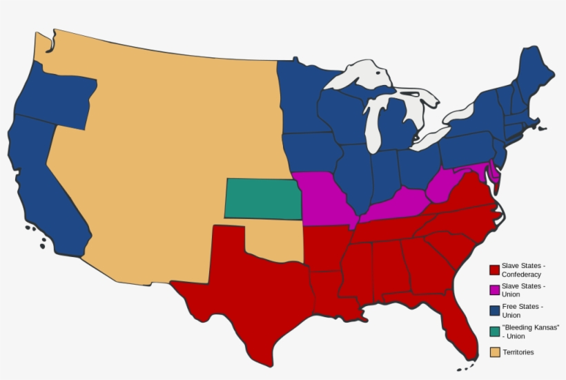 Slave And Free States Before The American Civil War - Union And Confederate Colonies, transparent png #8474824
