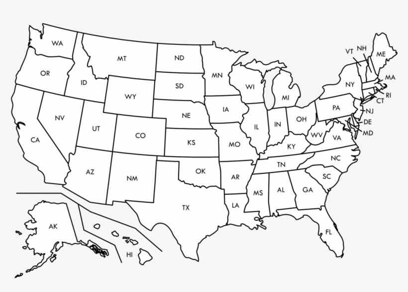 Blank Map Of Us High Quality And Canada Geography Blog - Usa States Black Map, transparent png #8480585