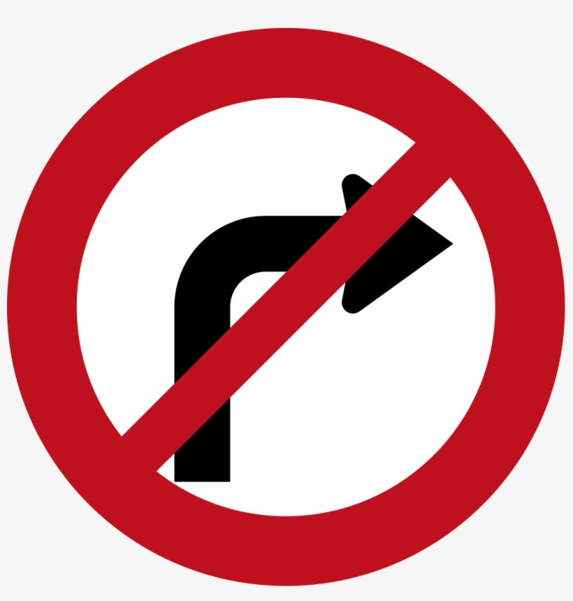 New Zealand Road Sign R3-2 - No Right Turn, transparent png #8490473