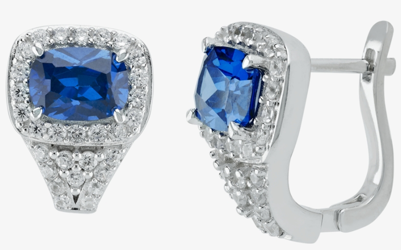 925 Silver Created Blue Topaz Earrings - Diamond, transparent png #8498140