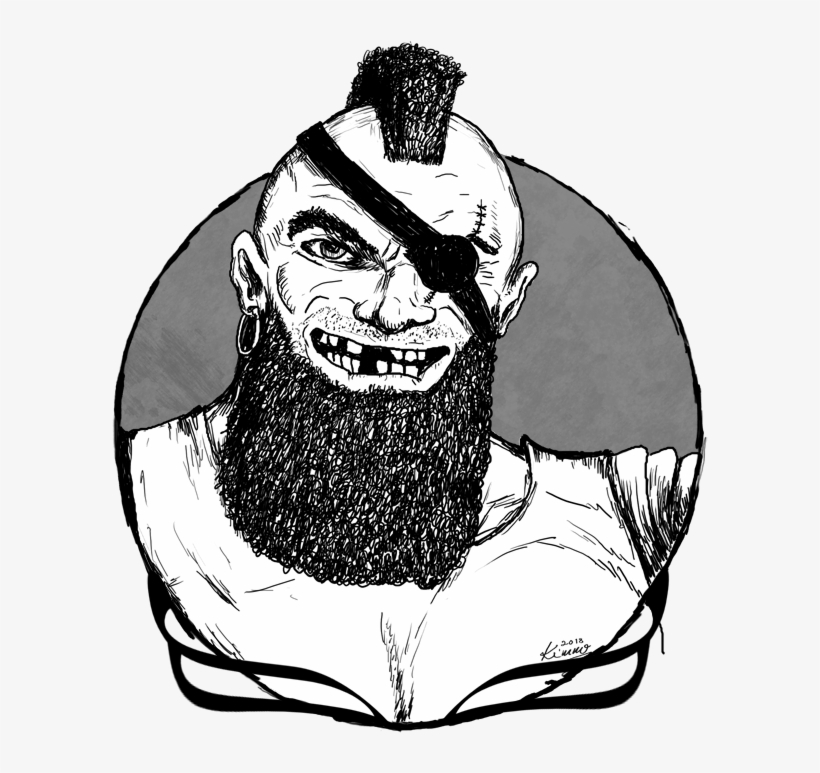 A Black And White Character Portrait Of A Thug Or Pirate - Sketch, transparent png #850861