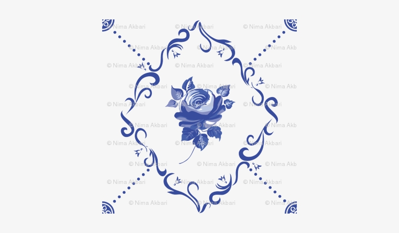 Blue Rose Clipart Dutch - Rose Fabric - Dutch Tile Rose 2 - Tile Custom Fabric, transparent png #852421
