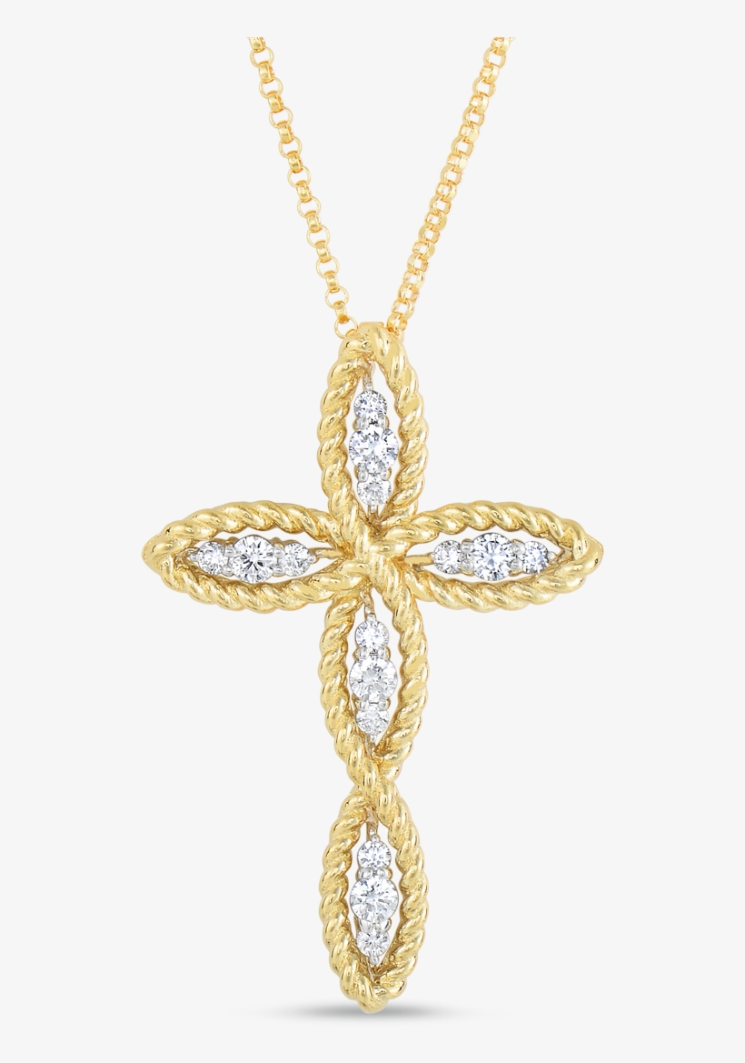 Roberto Coin Barocco 18k Yellow Gold And 18k - Cross Pendant With Diamonds, transparent png #853091