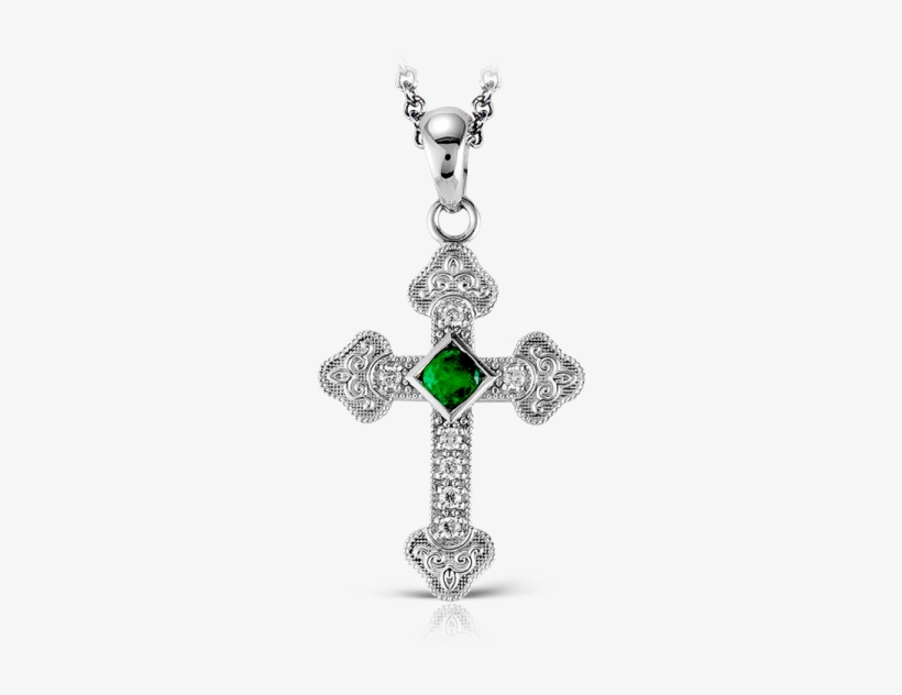 Zeghani 14k White Gold Cross Pendant With Emerald Center - Pendant, transparent png #853544