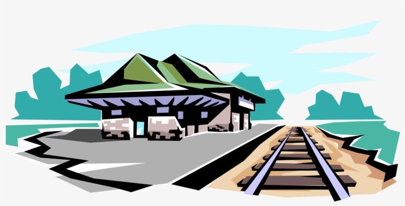 Vector Illustration Of Railway Train Passenger Station - Train Station Cartoon Transparent, transparent png #856722