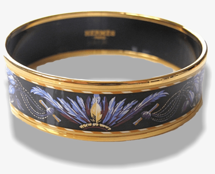 Hermes Black Enamel Gold Trim Brazil Wide Bangle Bracelet, - Bangle, transparent png #8502541