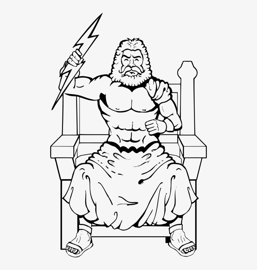 Zeus By Overjupiter Line Art - Zeus With Thunderbolt Drawing, transparent png #8509352