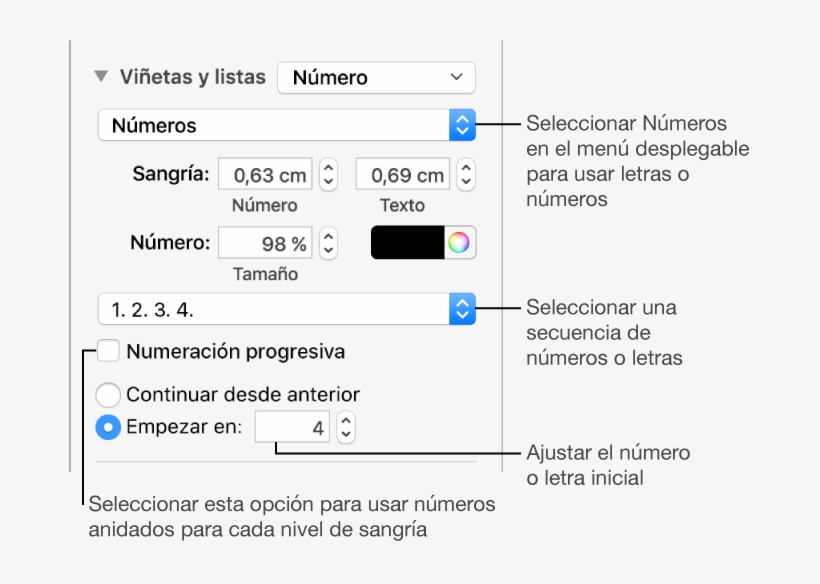 Controles Para Cambiar El Estilo De Numeración Y El - Pages Aufzählungszeichen, transparent png #8511678