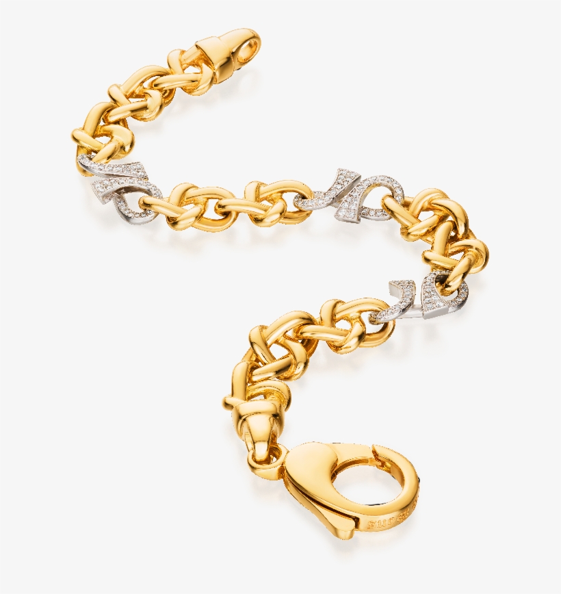 18ct Yellow Gold Bracelet With Three Diamond Set 'gc' - Chain, transparent png #8519376