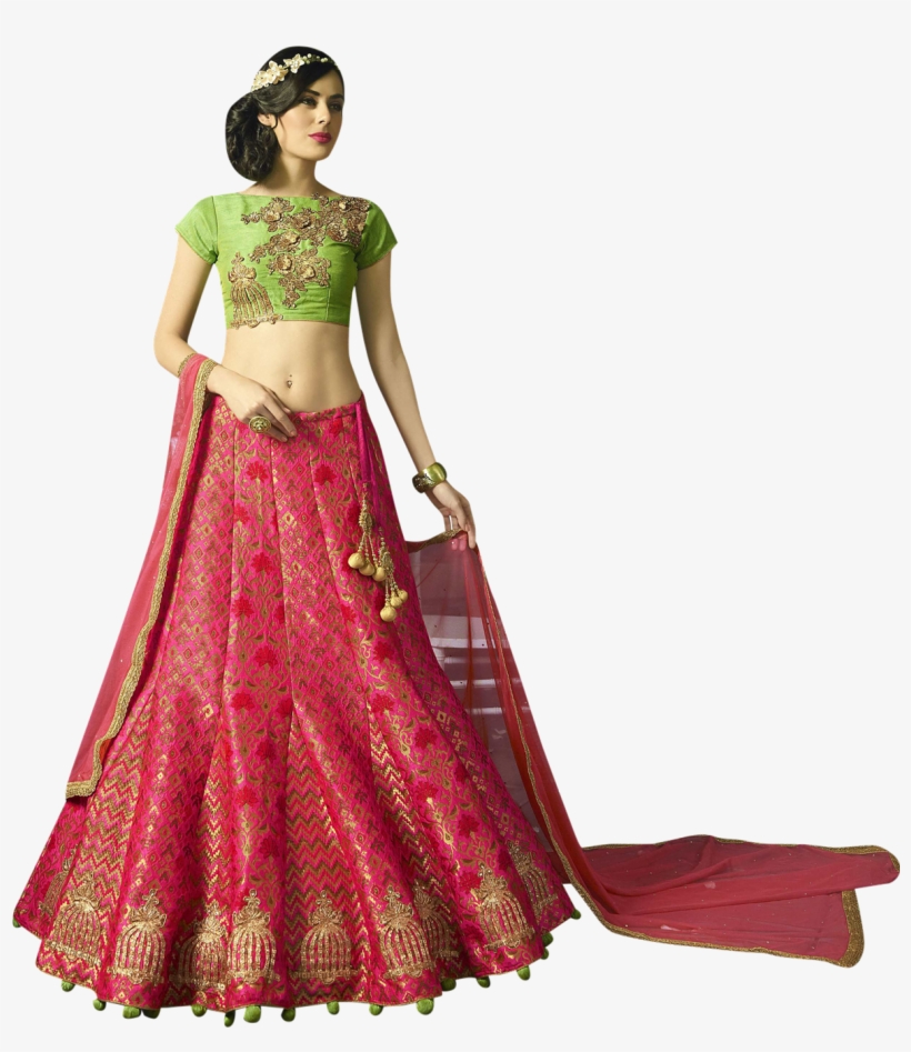 Pink And Green Party Lehenga, transparent png #8519748