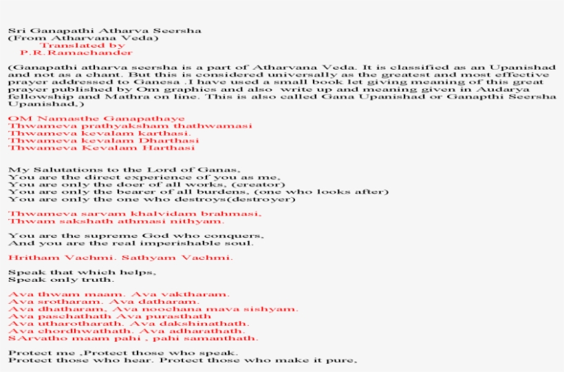 Sri Ganapathi Atharva Seersha Translated - Document, transparent png #8520071