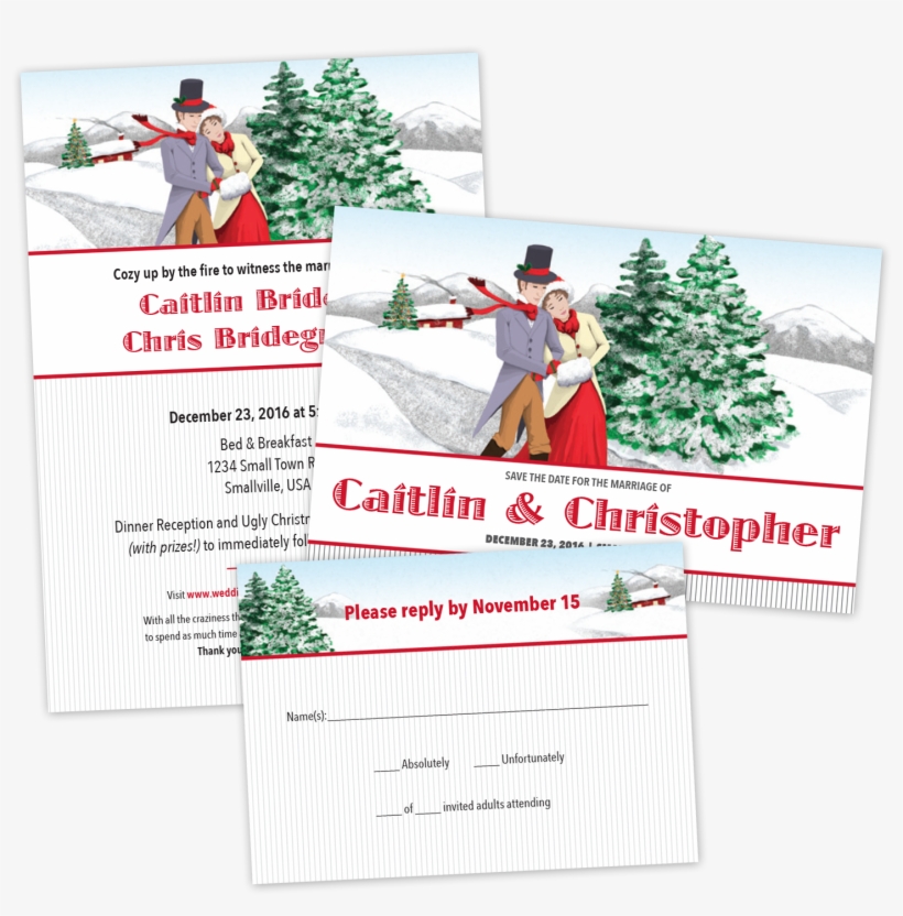 Christmas Wedding Invitation Set - Floral Design, transparent png #8520203