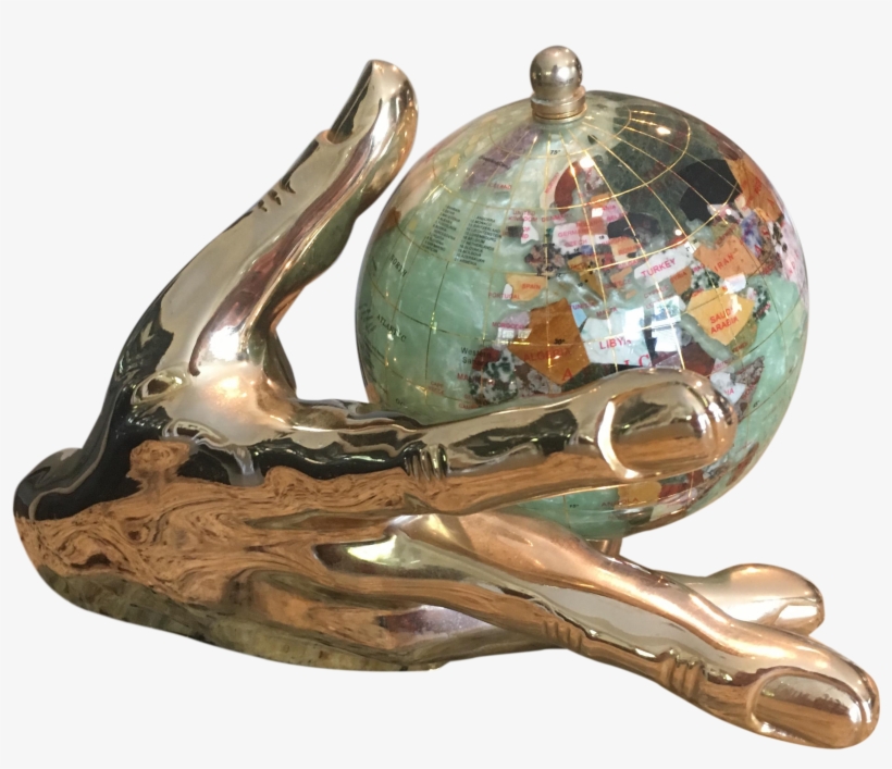 Large Solid Brass Hand Holding Gemstone Globe - Bronze Sculpture, transparent png #8529561