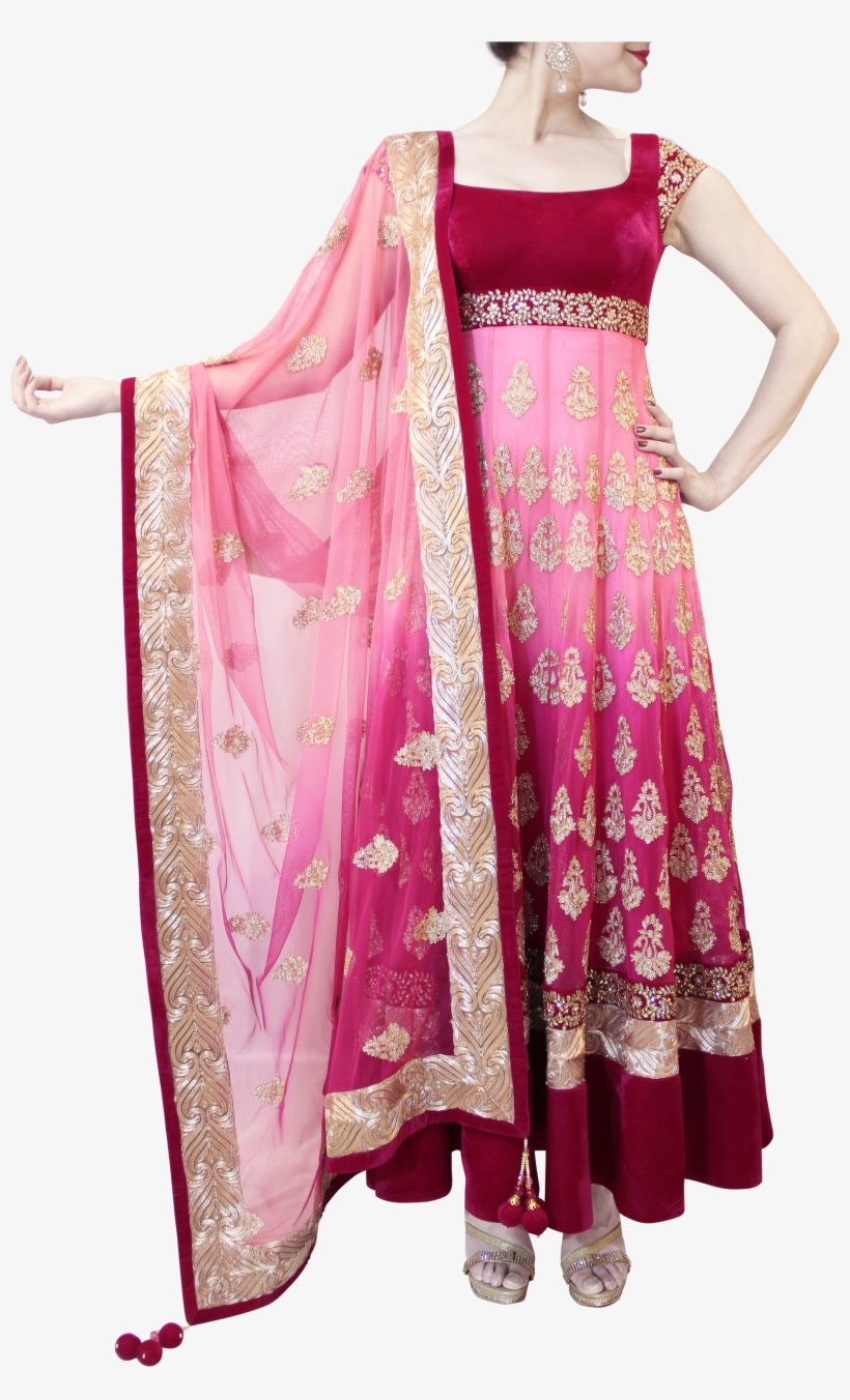 Shaded Light To Dark Pink Heavy Anarkali Indian Suits, - Silk, transparent png #8533162