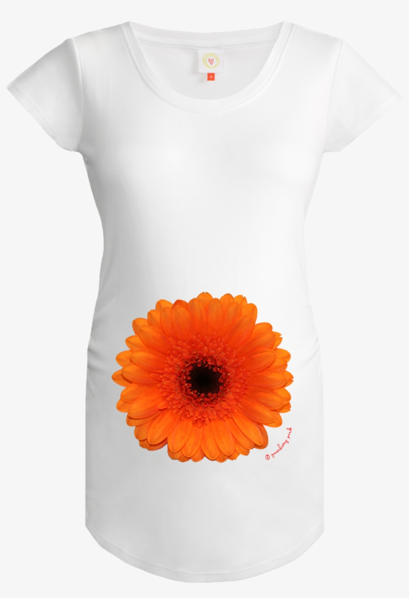 Gooseberry Pink Orange Gerbera Maternity Top In White - Barberton Daisy, transparent png #8533935