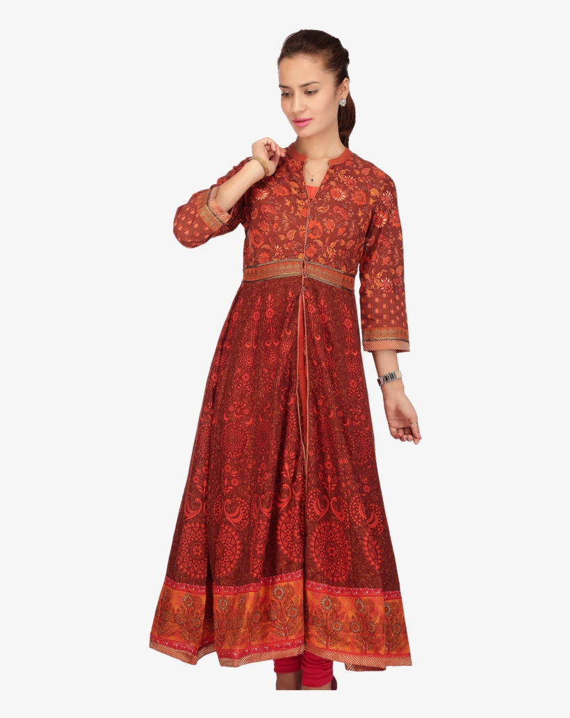 Women Cotton Printed Anarkali Kurta - Velvet, transparent png #8539615