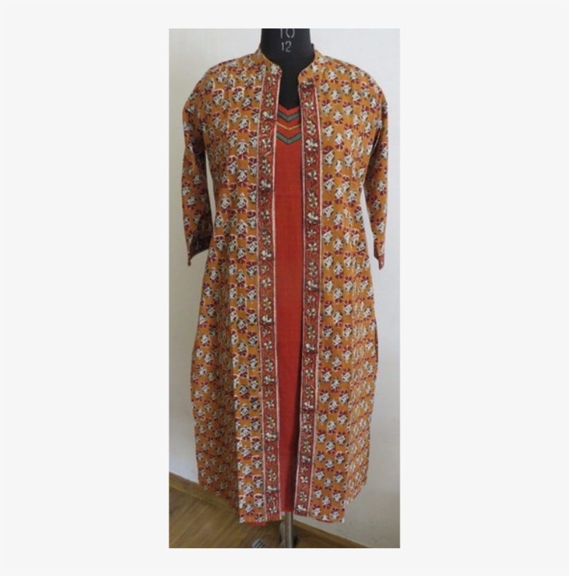 Hand Block Printed Ethnic Kalamkari Cape Kurta With - Day Dress, transparent png #8540511