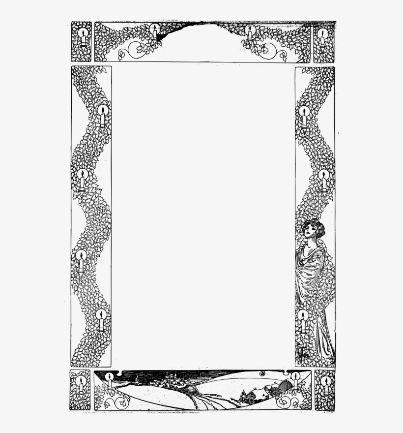 Christmas Candle Frame - Line Art, transparent png #8543921