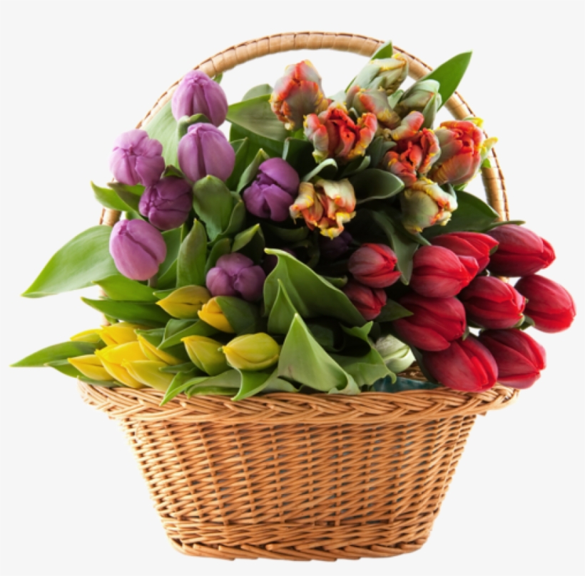 Free Png Download Transparent Basket With Tulips Png - Basket Of Flowers Free, transparent png #8543967