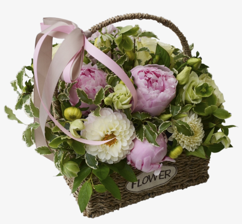 Basket With Peonies Flower Shop Studio Flores - Garden Roses, transparent png #8544076