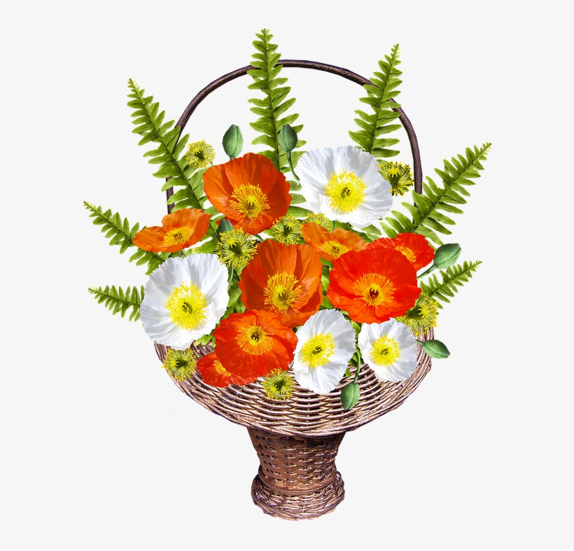 Basket, Poppies, Iceland, Ferns - Bouquet, transparent png #8544211