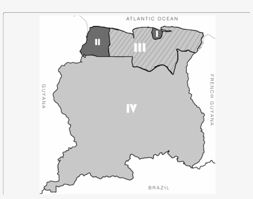 Map Of Suriname Divided In The Urban , Rural Coastal - Illustration, transparent png #8549283
