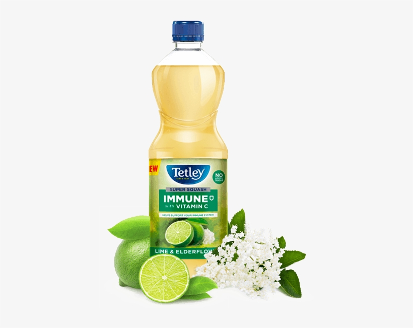 Tetley Super Squash Immune Lime And Elderflower - Plastic Bottle, transparent png #8549809