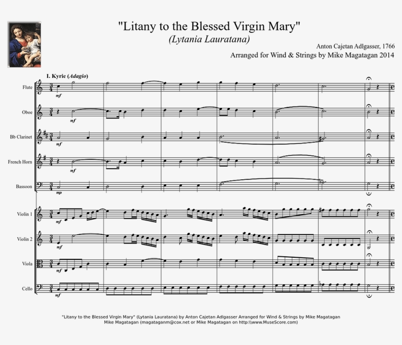 "litany To The Blessed Virgin Mary" For Wind & Strings - Sheet Music, transparent png #8560464
