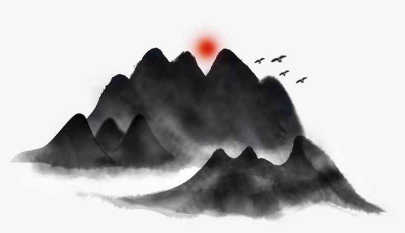 Chinese Style Ink Mountain Bird Landscape Painting - Landscape Painting, transparent png #8561379