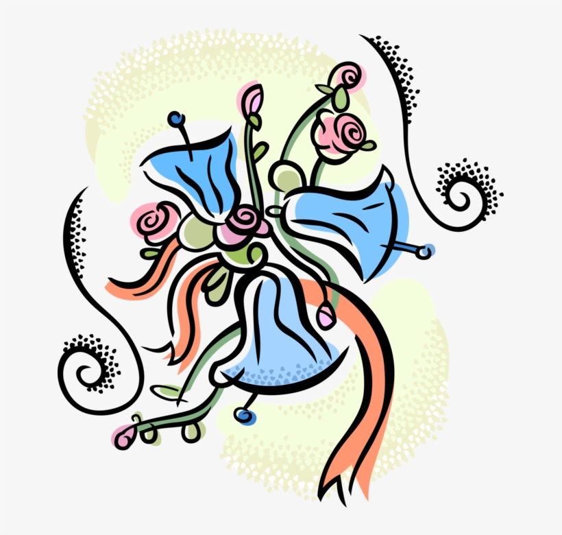 Vector Illustration Of Wedding Bells With Rose Flowers - Wedding Bells, transparent png #8561656