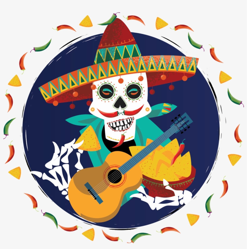 Fish Taco Clipart Guitar - Taco Sugar Skull With Sombrero, transparent png #8565231
