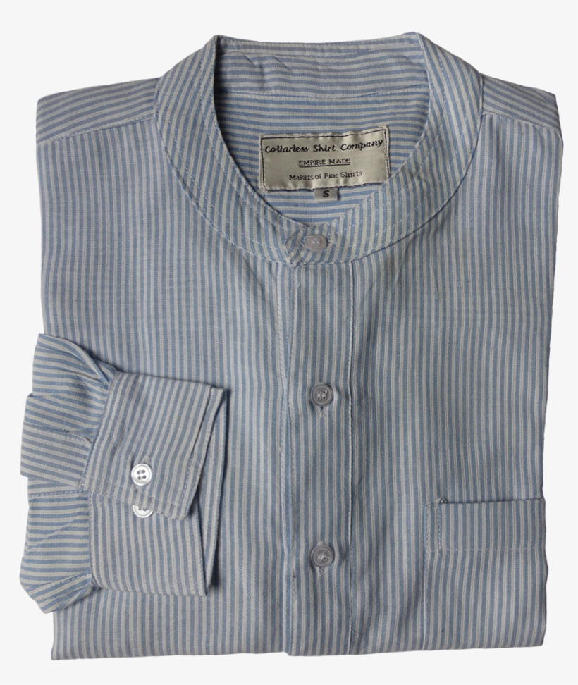 Collarless Shirt Grandad Shirt Pinstripe Pale Blue - Button, transparent png #8567980