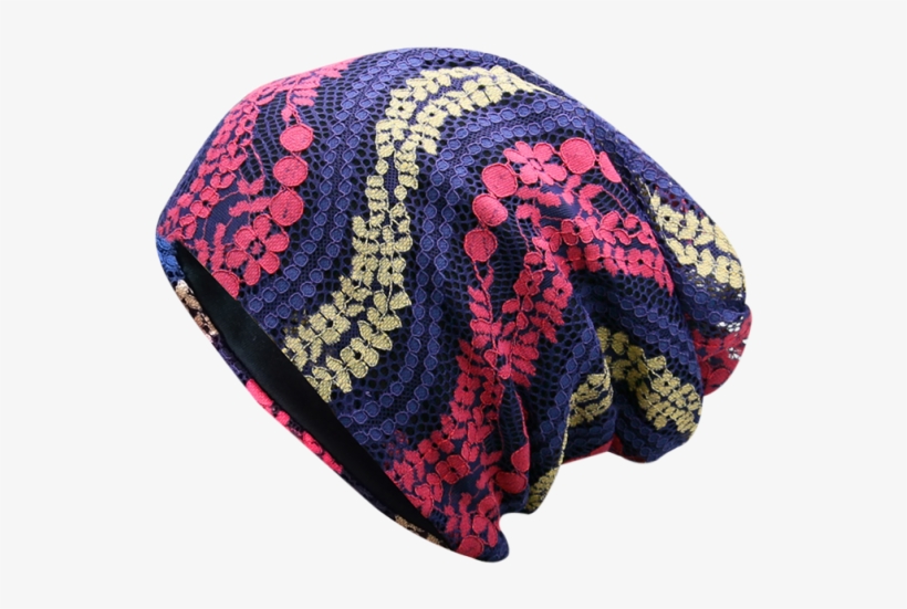 Layered Lace Flower Pattern Beanie - Knit Cap, transparent png #8577404