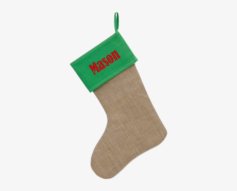 Personalized Red & Burlap Jute Christmas Stocking - Christmas Stocking, transparent png #8583999