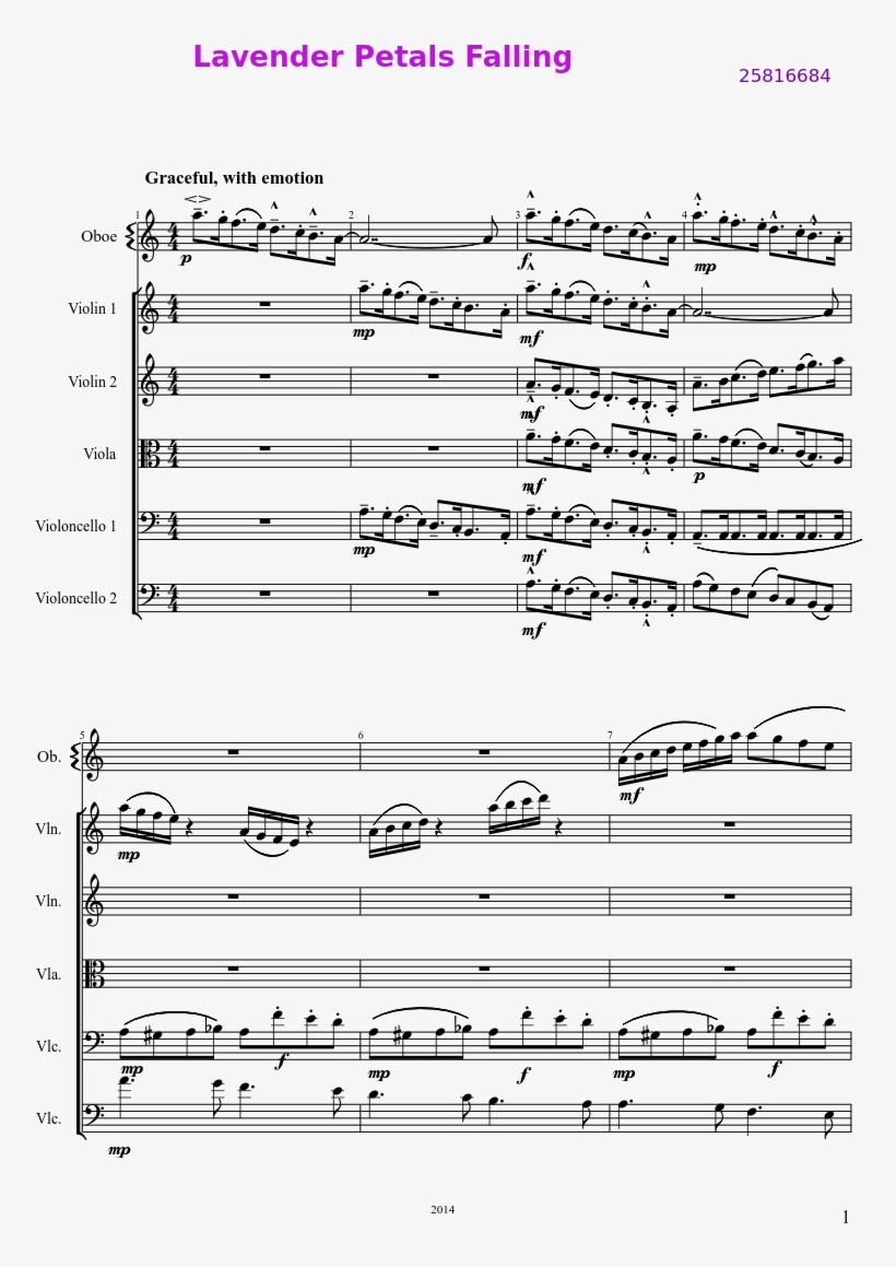 Lavender Petals Falling Sheet Music Composed By 25816684 - Symphony No 7 Dvořák, transparent png #8588732