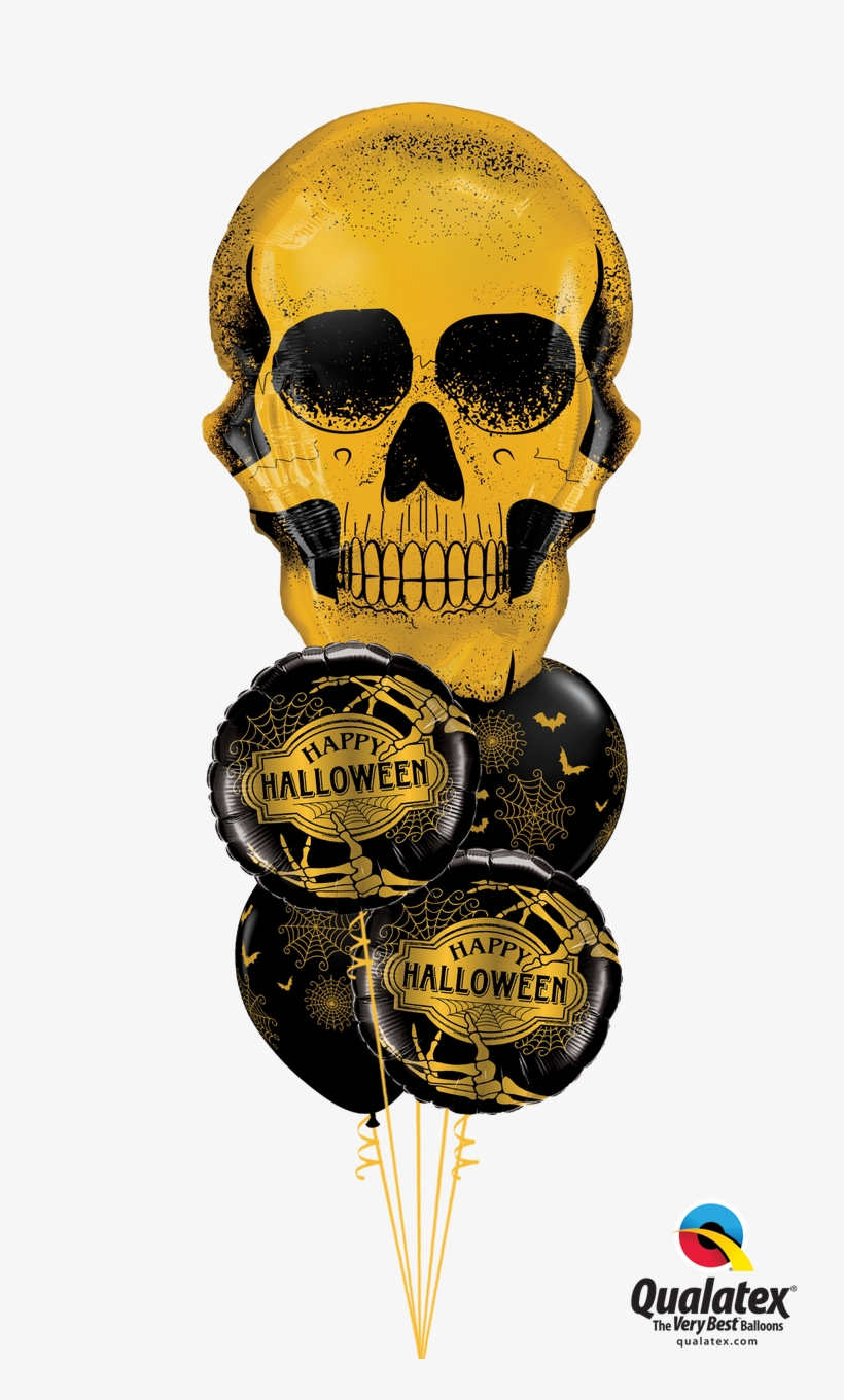 Old "skull" Halloween Party Balloon Bouquet - Golden Skull, transparent png #8594452