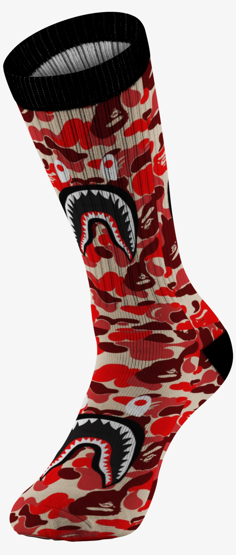 Customized Bape Red Camouflage Shark Design Print Socks, - Grey Bape Socks, transparent png #8596602