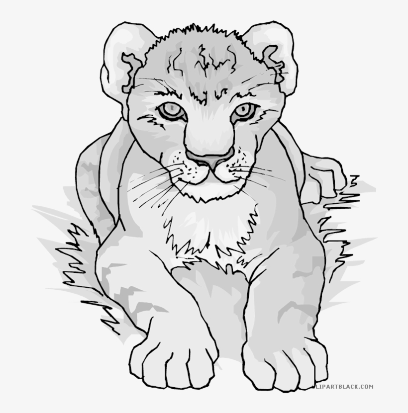 Clipartblack Com Animal Free Black White Images - Lion Cub Large Wall Clock, transparent png #862327