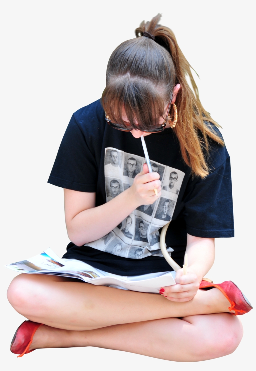 Girl Sitting On Ground, Reading And Writing People - People Reading For Photoshop, transparent png #867873