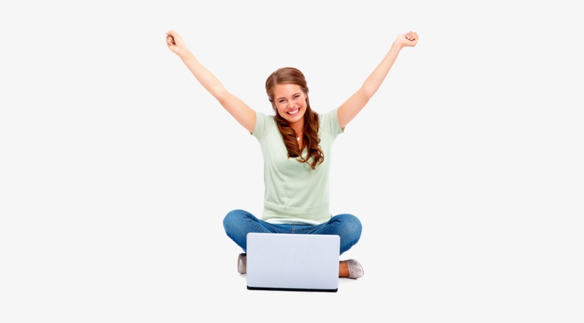 Share This Article - Girl Happy Using Laptop Png, transparent png #868384