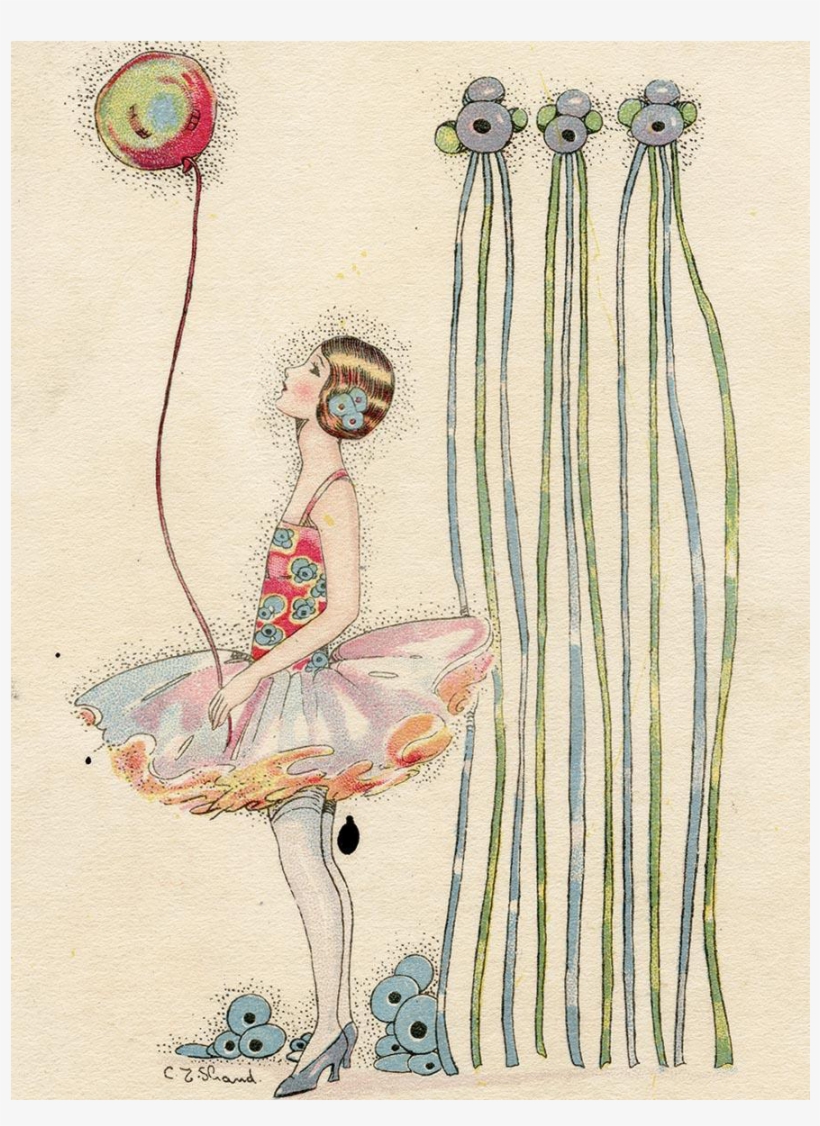 Art Deco Happy Birthday Balloon Girl In Tutu Artist - Artist Signed Postcards, transparent png #868403