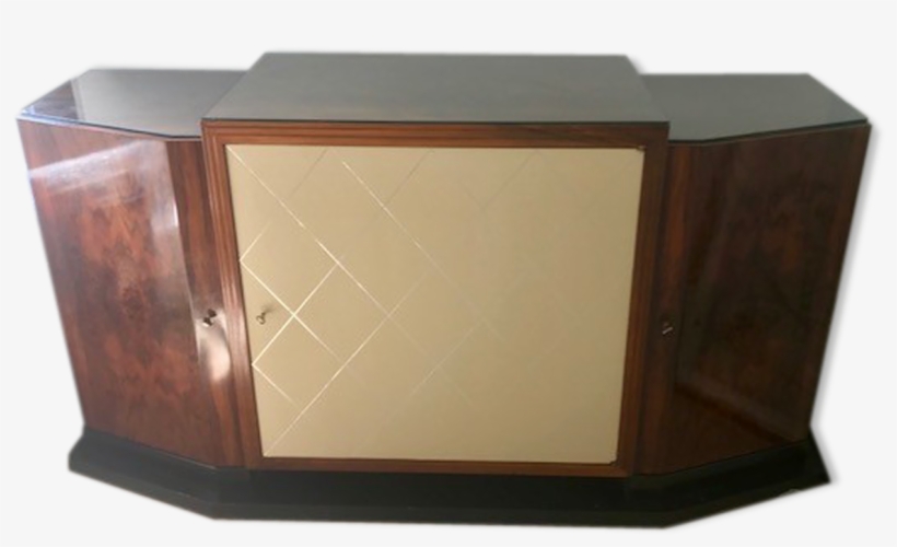 Buffet Art Deco Solid Walnut And Leather - Leather, transparent png #868697