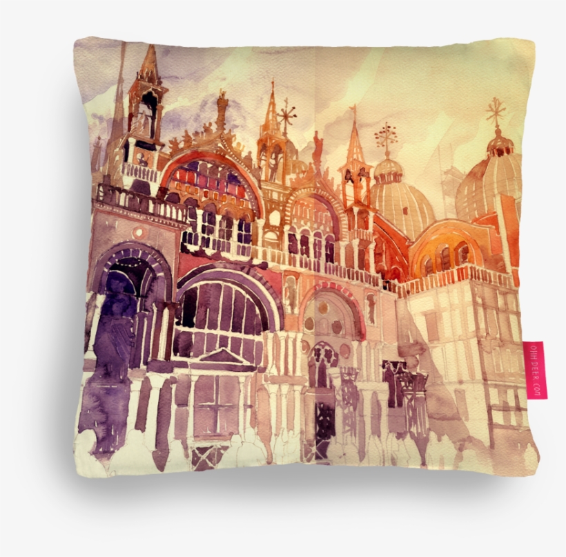 Venzia Cushion Designed By Maja Wronska - Watercolour Architecture, transparent png #869082
