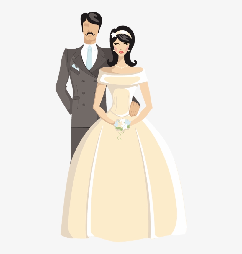 Pretty Cartoon Mulatto Bride And Groom - Bride And Groom Toon Png, transparent png #869117